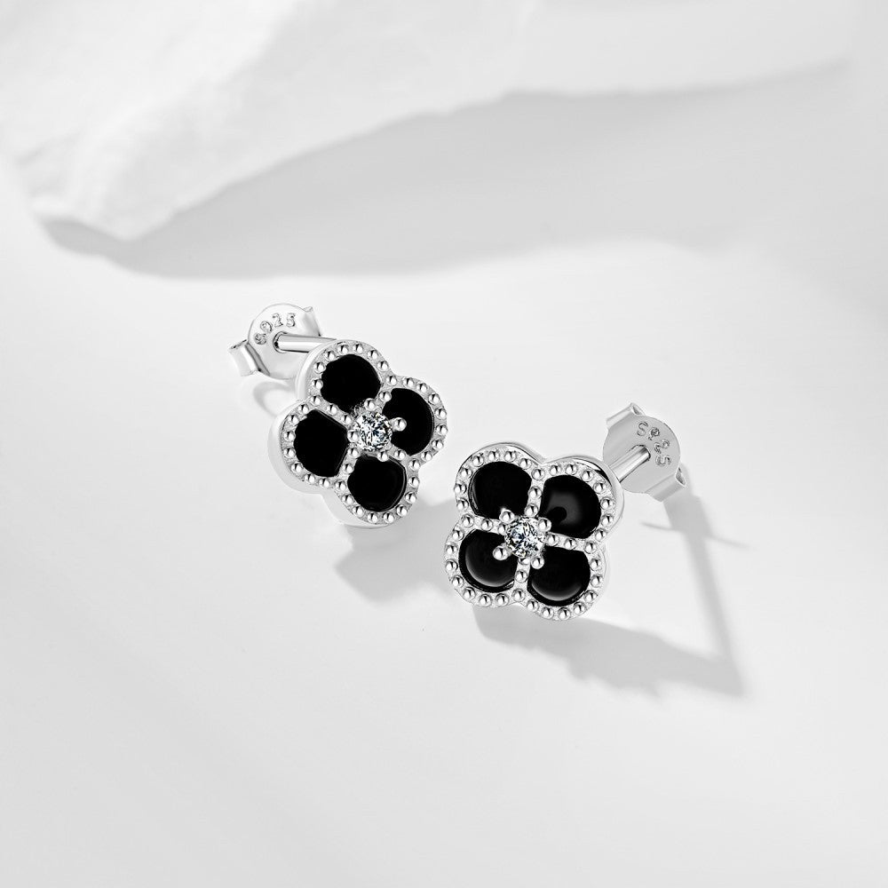 1 Pair 925 Sterling Silver Zircon Flower Ear Studs