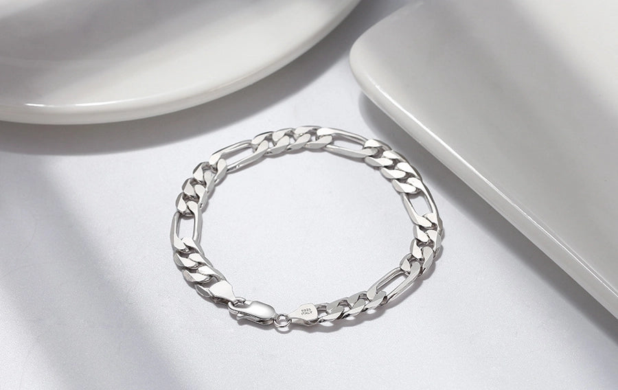 925 Sterling Silver figaro chain Bracelets Simple Style