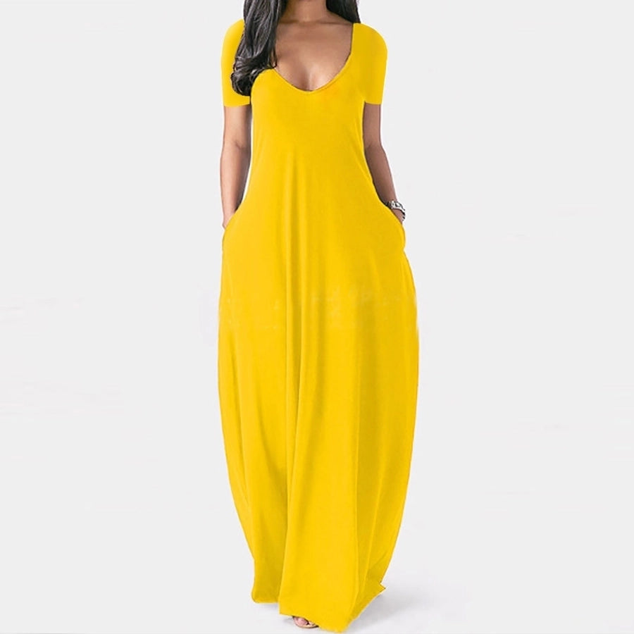 women's regular dress vacation deep v v-opening short sleeve solid color maxi long dress beach